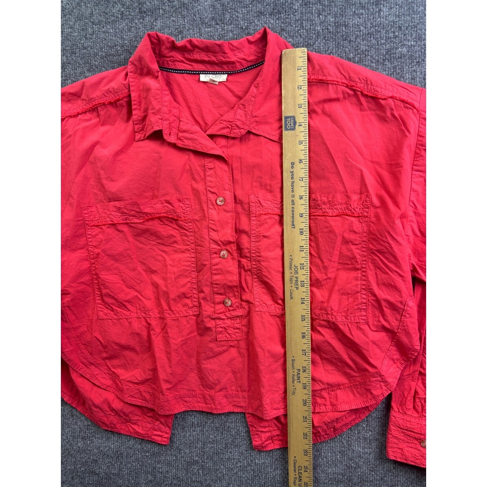 Pilcro Button Front‎ Shirt Womens M Red/Pink Split Back Cropped Cotton Top - Picture 3 of 7